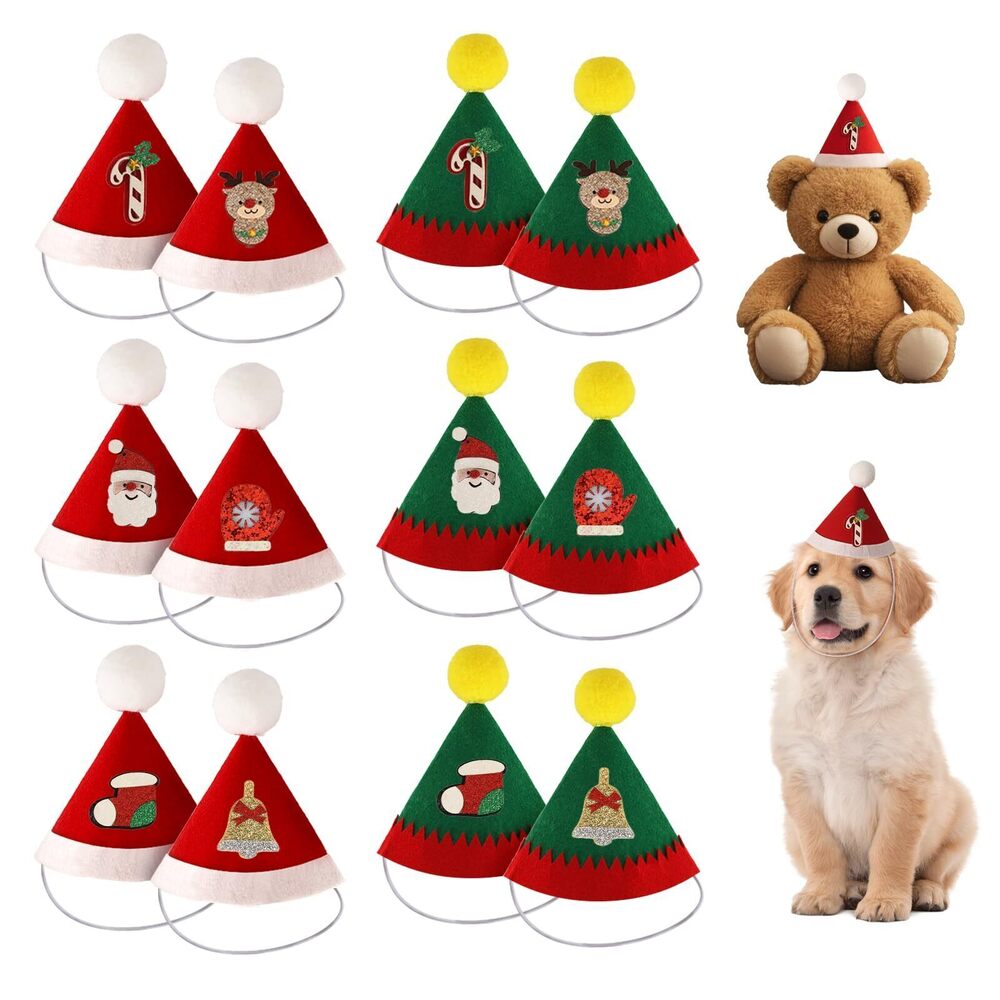 9132 12 Pcs Mini Christmas Hats for Stuffed Animals, DIY Felt Cone Party